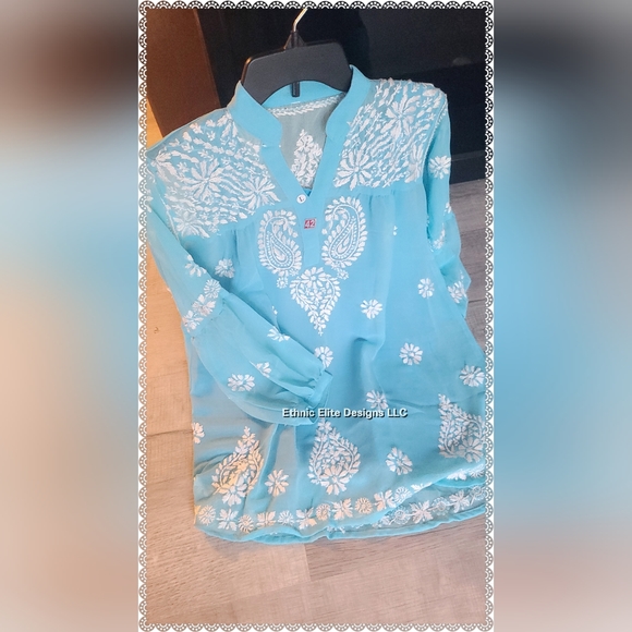 Salwar Kameez Tops - New Georgette chikankari Summer SHORT kurtis, Kurtas, Tops